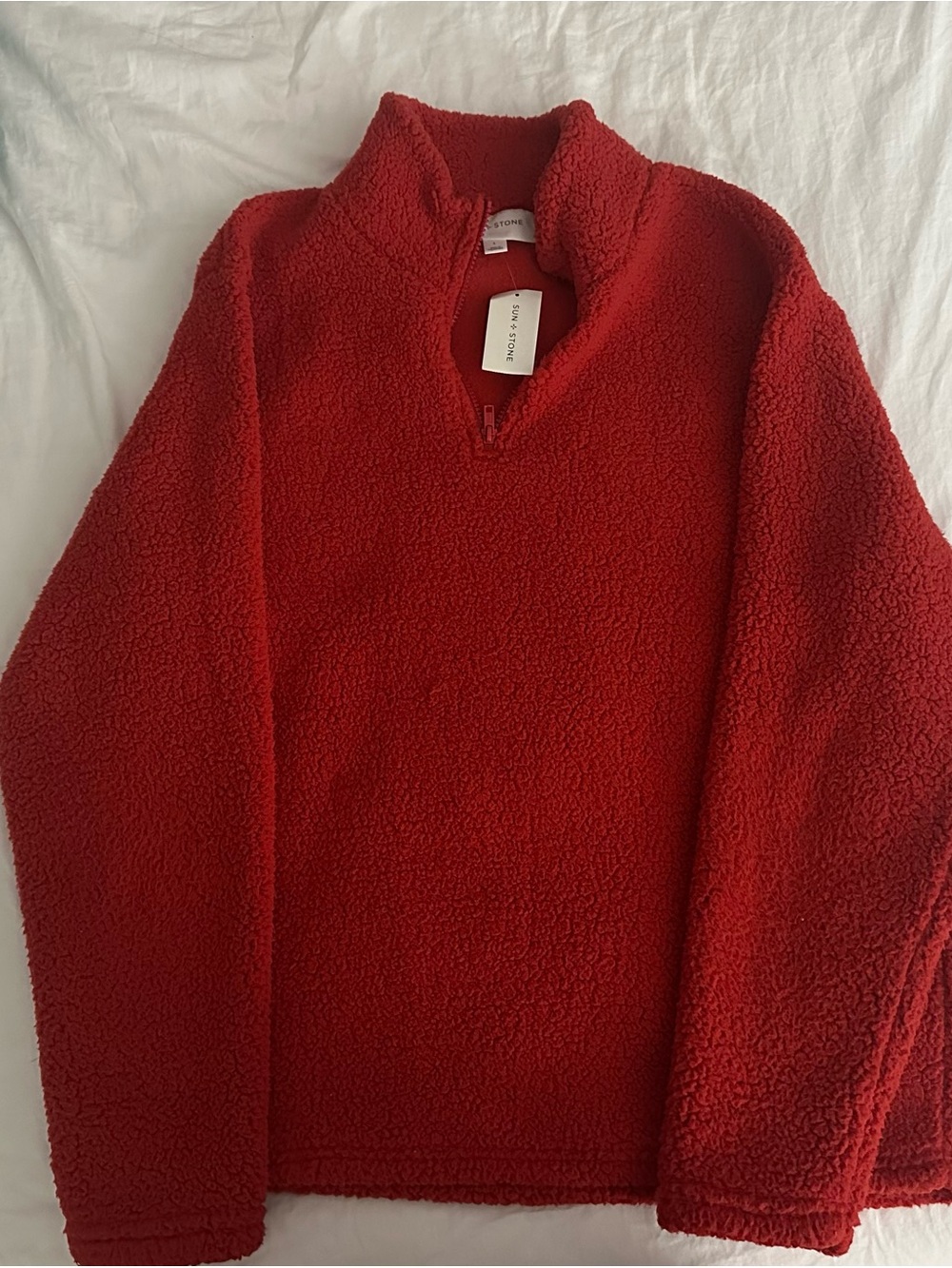 SUN+STONE Red Sherpa Quarter-Zip Pullover